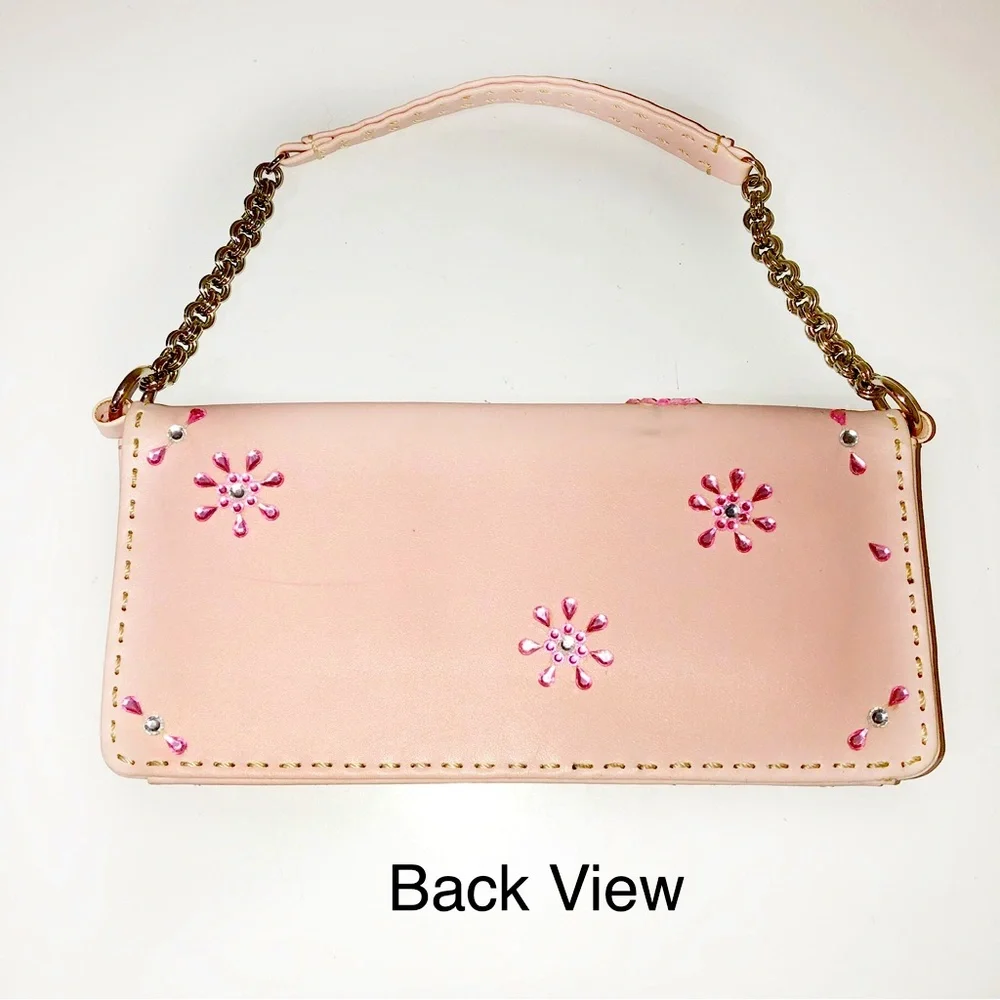 Customized Bijou Pink Handbag ~ Faux Leather ~ Chain Handle Accent ~ Flo… - Picture 3 of 8
